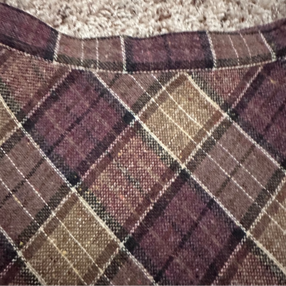 Vintage 60s/70s Purple Tan Plaid Tweed A-Line Midi Skirt Women's Size S/M Retro - Picture 4 of 16